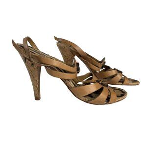 Carlos By Carlos Santana Sandals Leather Cork Heels Strappy Womens 9.5 M